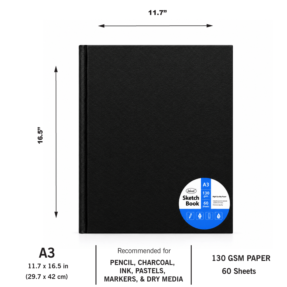 Hard Bind Sketch Book - A3 Size - 130g Paper
