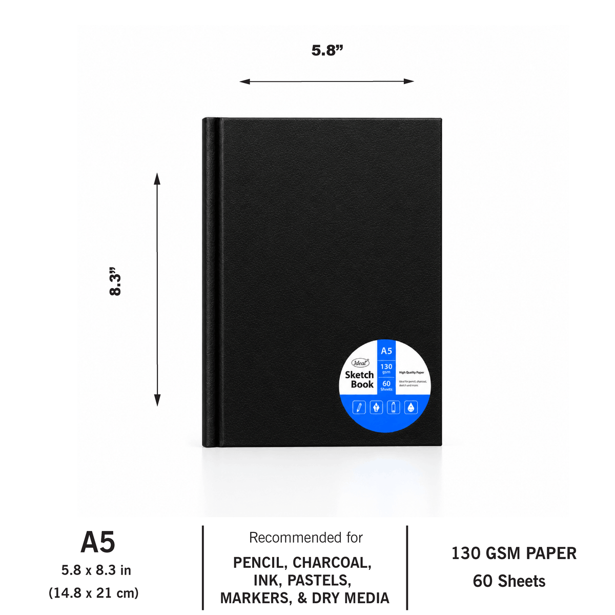 Hard Bind Sketch Book - A5 Size - 130g Paper