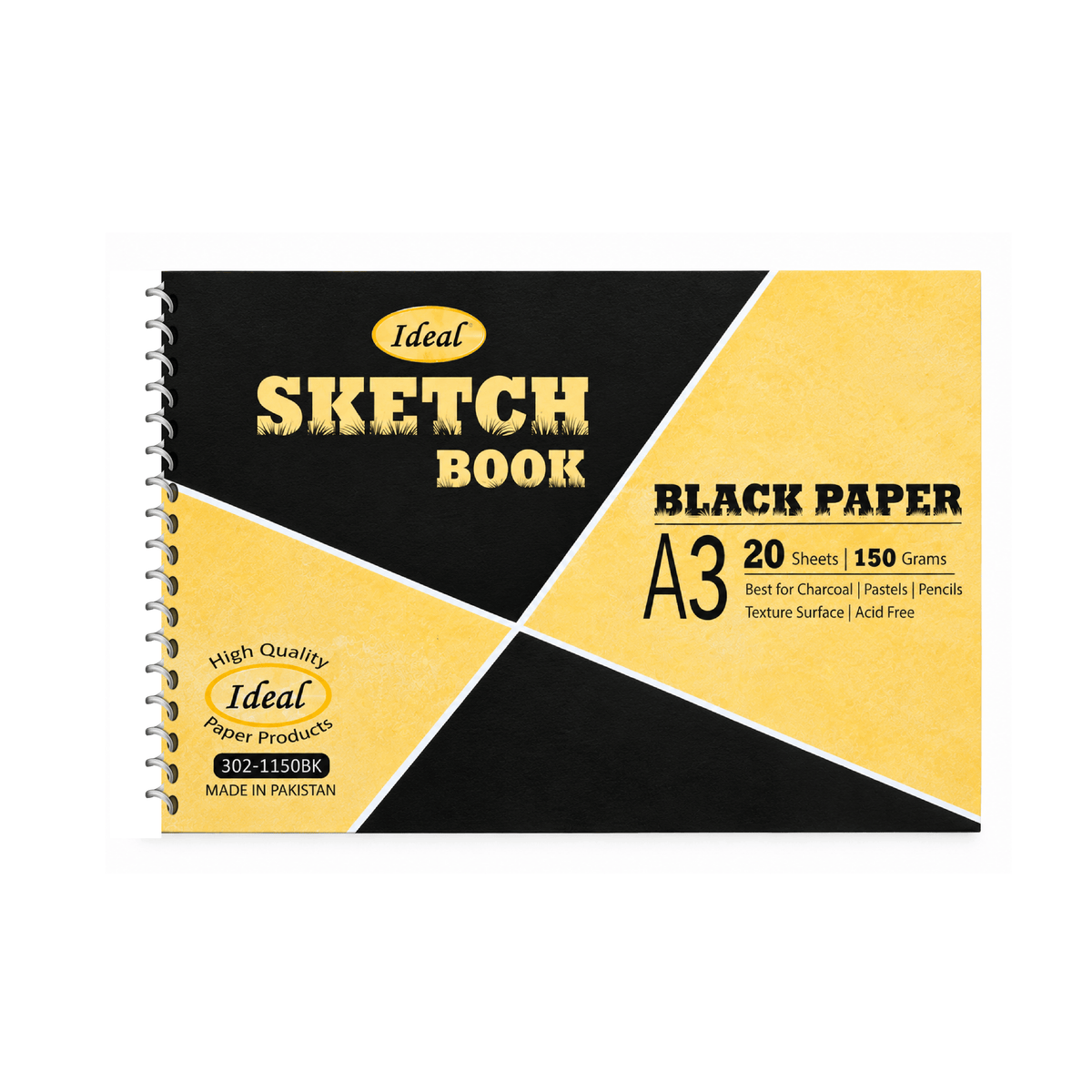 Black Paper Sketch Book - A3 Size - 20 Sheets - 150 gsm