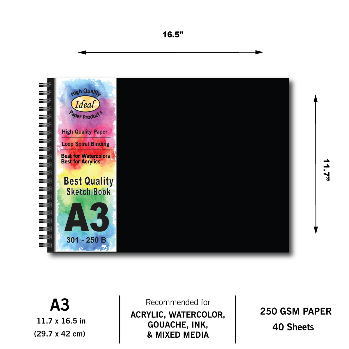 Watercolor Journal - A3 Size - 40 Sheets - For Acrylic & Watercolors