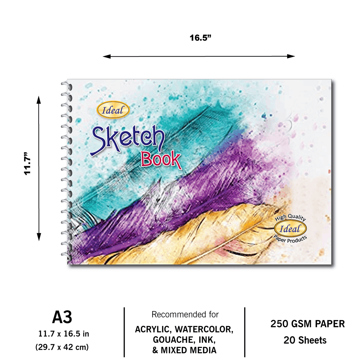 Sketch Book - A3 Size - 250g Paper - For Acrylic & Watercolor