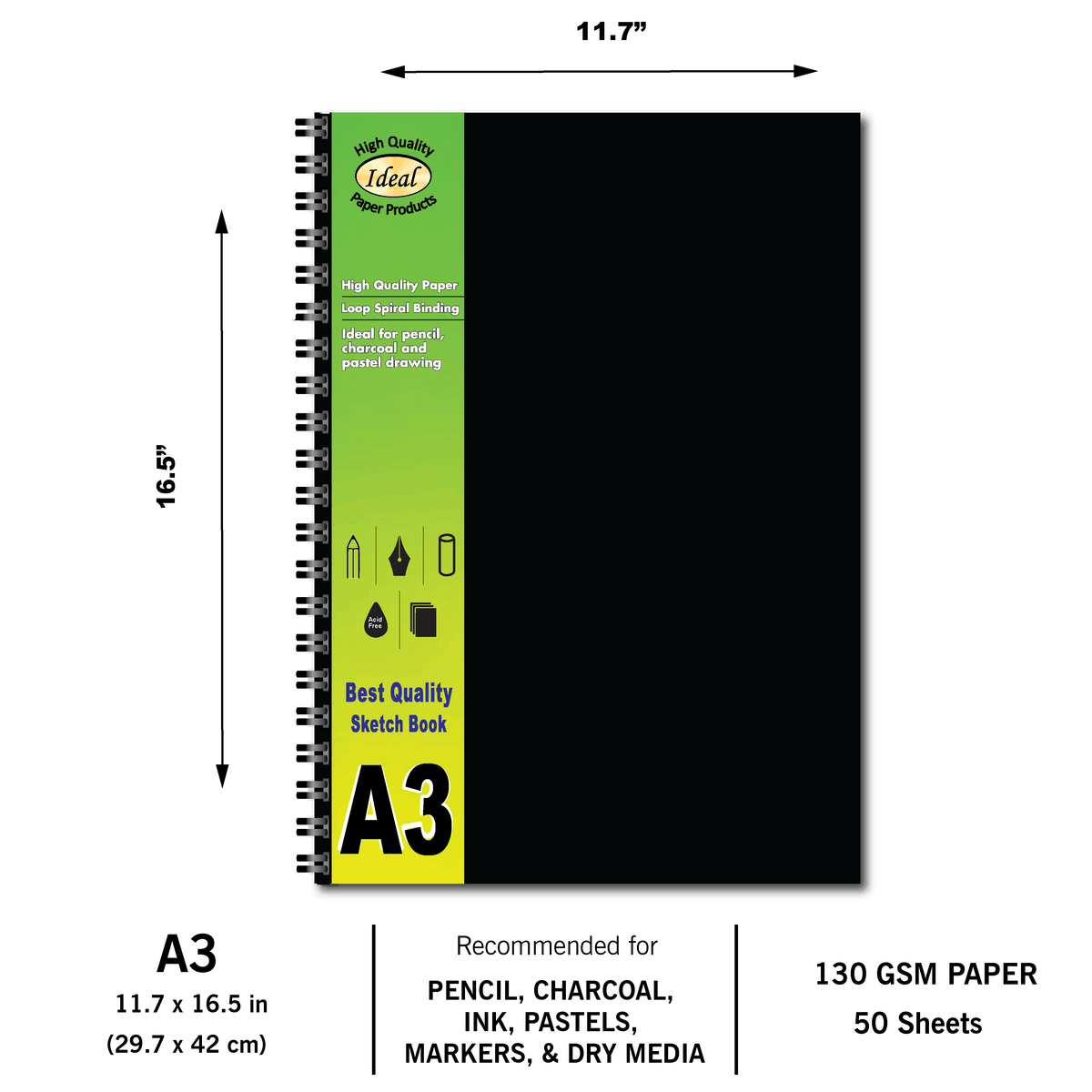Sketch Book - A3 Size - 50 Sheets - 130g Paper