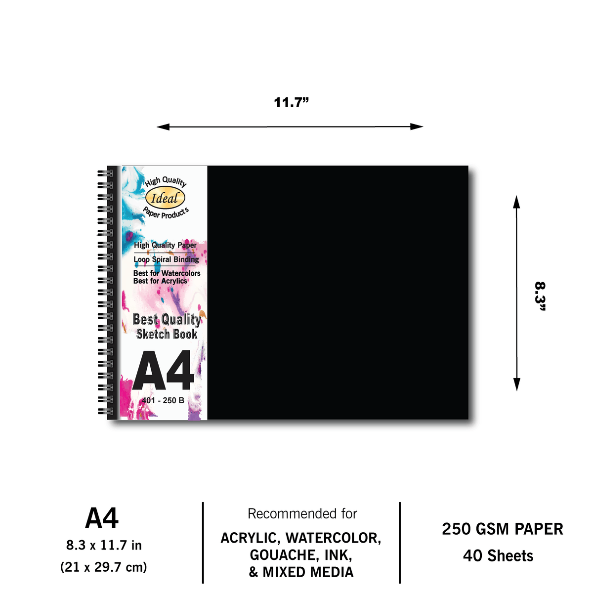 Watercolor Journal - A4 Size - 40 Sheets - For Acrylic & Watercolors