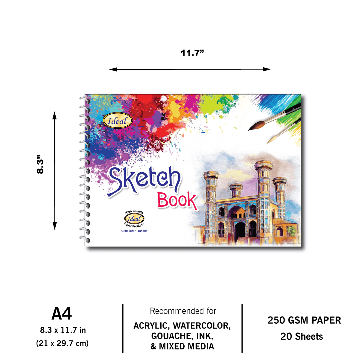 Sketch Book - A4 Size - 250g Paper - For Acrylic & Watercolor