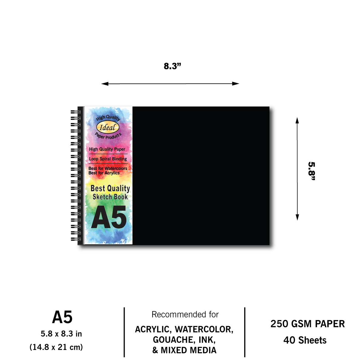 Watercolor Journal - A5 Size - 40 Sheets - For Acrylic & Watercolors