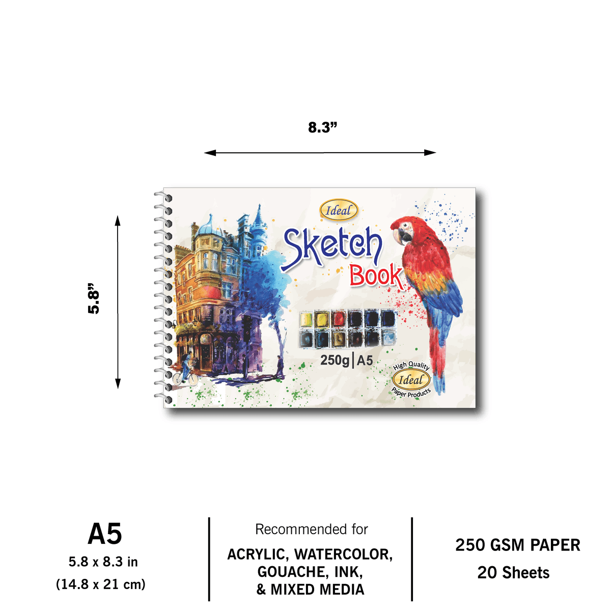 Sketch Book - A5 Size - 250g Paper - For Acrylic & Watercolor
