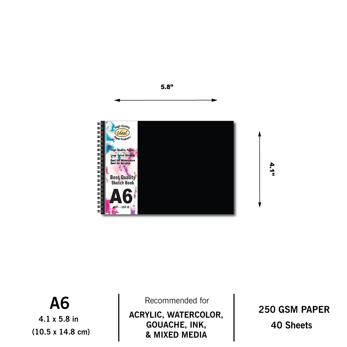 Watercolor Journal - A6 Size - 40 Sheets - For Acrylic & Watercolors