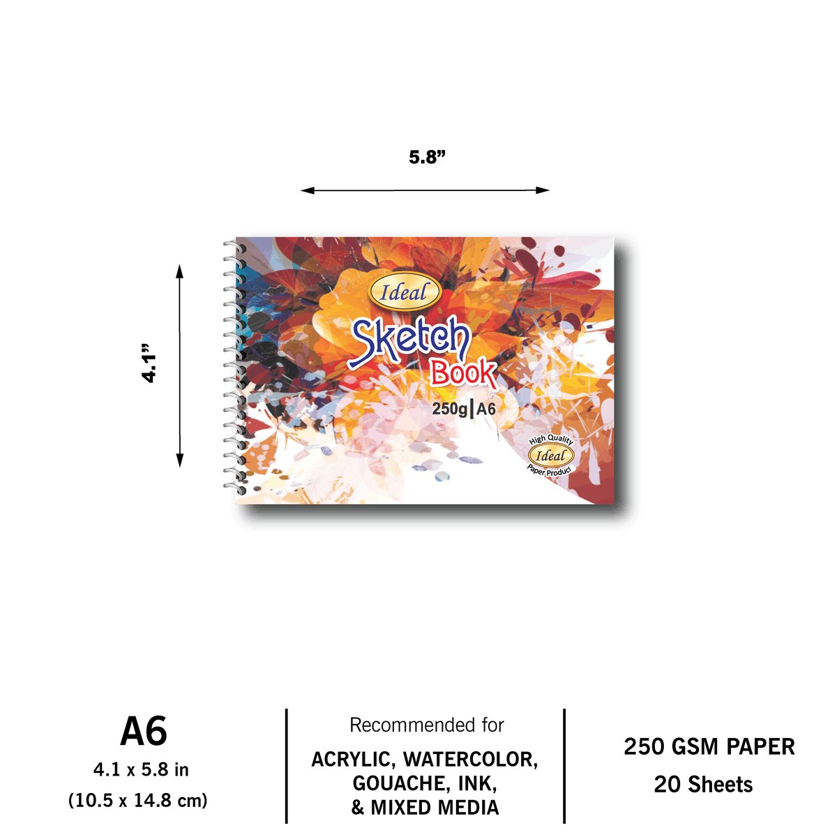 Sketch Book - A6 Size - 250g Paper - For Acrylic & Watercolor